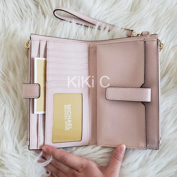 Michael Kors Jet Set Travel Double-Zip Wristlet powder blush  35F8GTVWOL - Picture 5 of 12